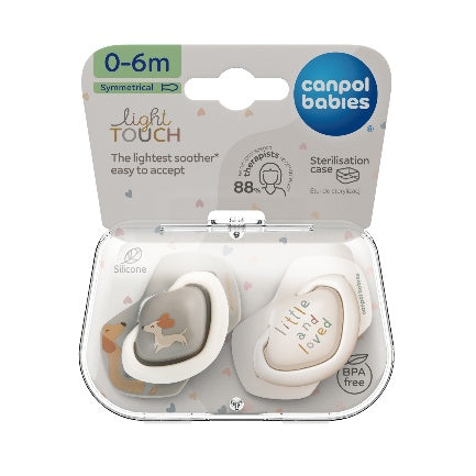 Canpol Babies Silicone Soother – DOGS – 0–6 months – grey – 2 pcs