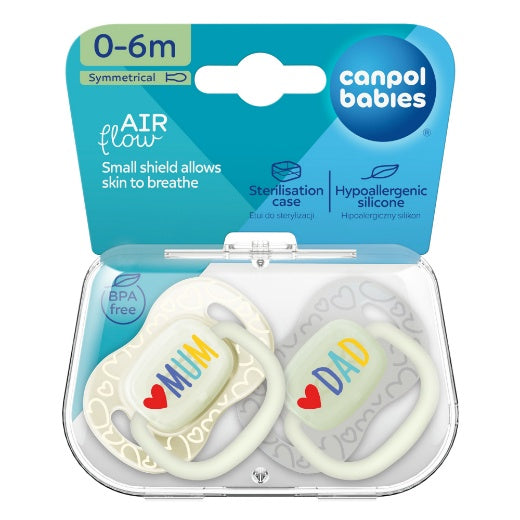 Canpol Babies Silicone Soother – LOVE MUM&DAD – 0–6 months – 2 pcs