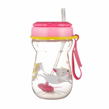 Canpol Babies Weighted Straw Cup – 350 ml – 9m+ – pink – Cat