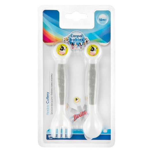 Canpol Babies Flexible Cutlery – 12m+ – grey
