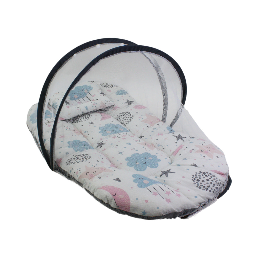 Kiddy Cotton Mosquito Net – Off-White with Cloud Print