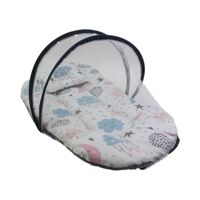 Kiddy Cotton Mosquito Net – Off-White with Cloud Print