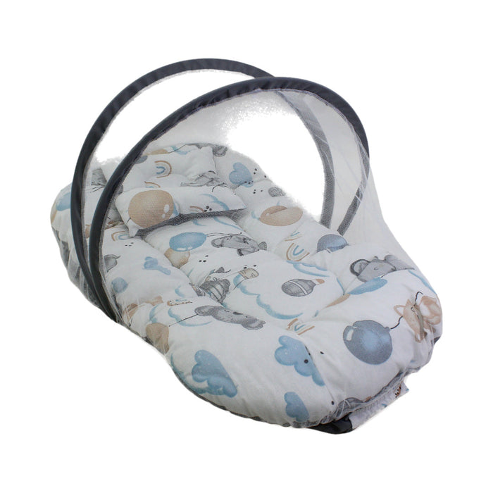 Kiddy Cotton Mosquito Net – Off-White with Elephant & Balloon Print