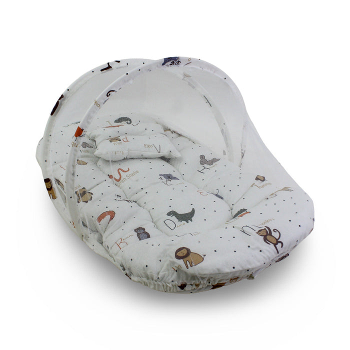 Kiddy Cotton Mosquito Net – Off-White with Animals Print